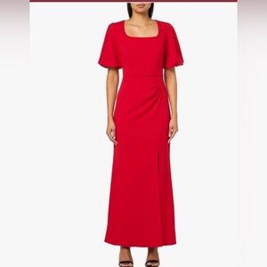 Alex Evenings Red square net, balloon, sleeves Gown Dress Size 6